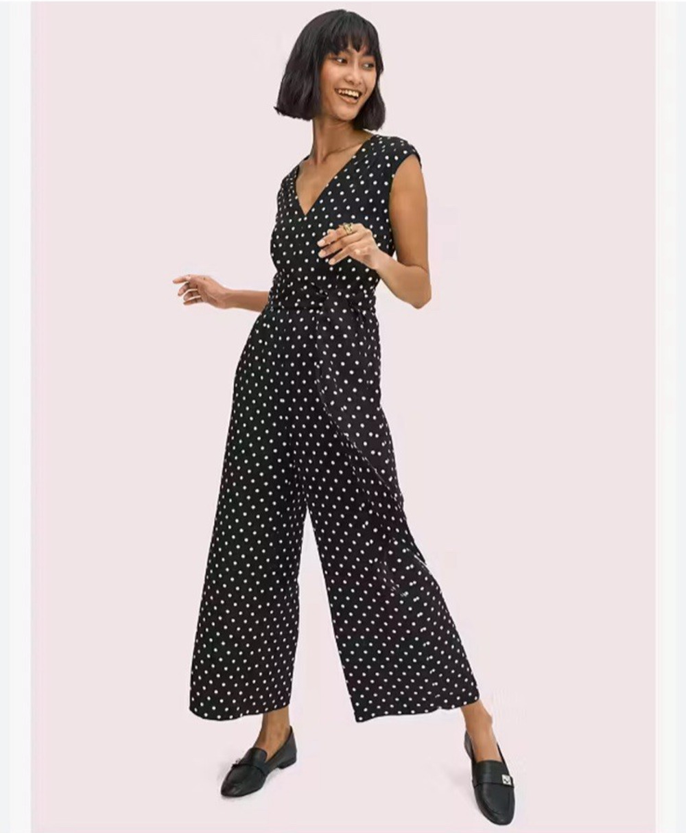 Kate Spade Jumpsuit Womens 6 Black & White Polka Dot Wide Leg Sleeveless Career